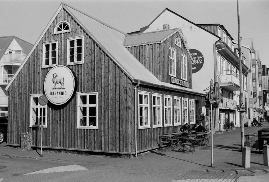 Wooden Restaurant Building in Reykjavik, Iceland