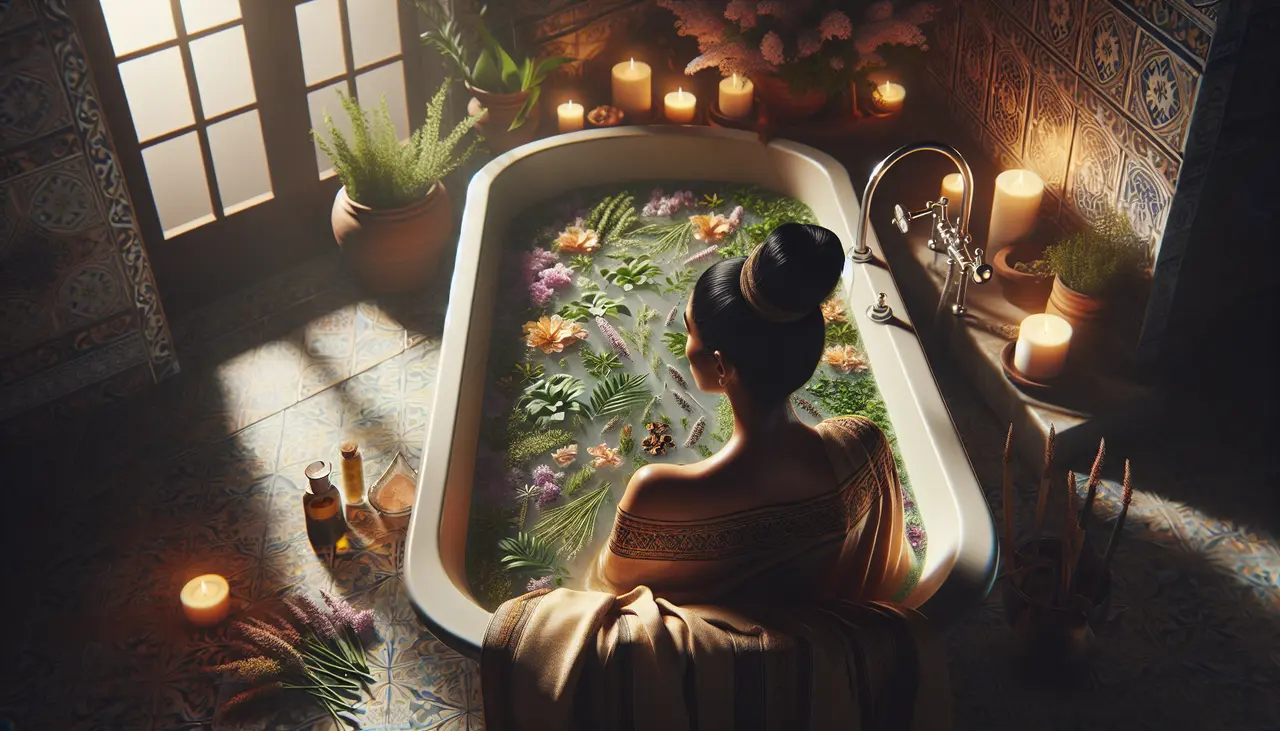 woman in herbal bath