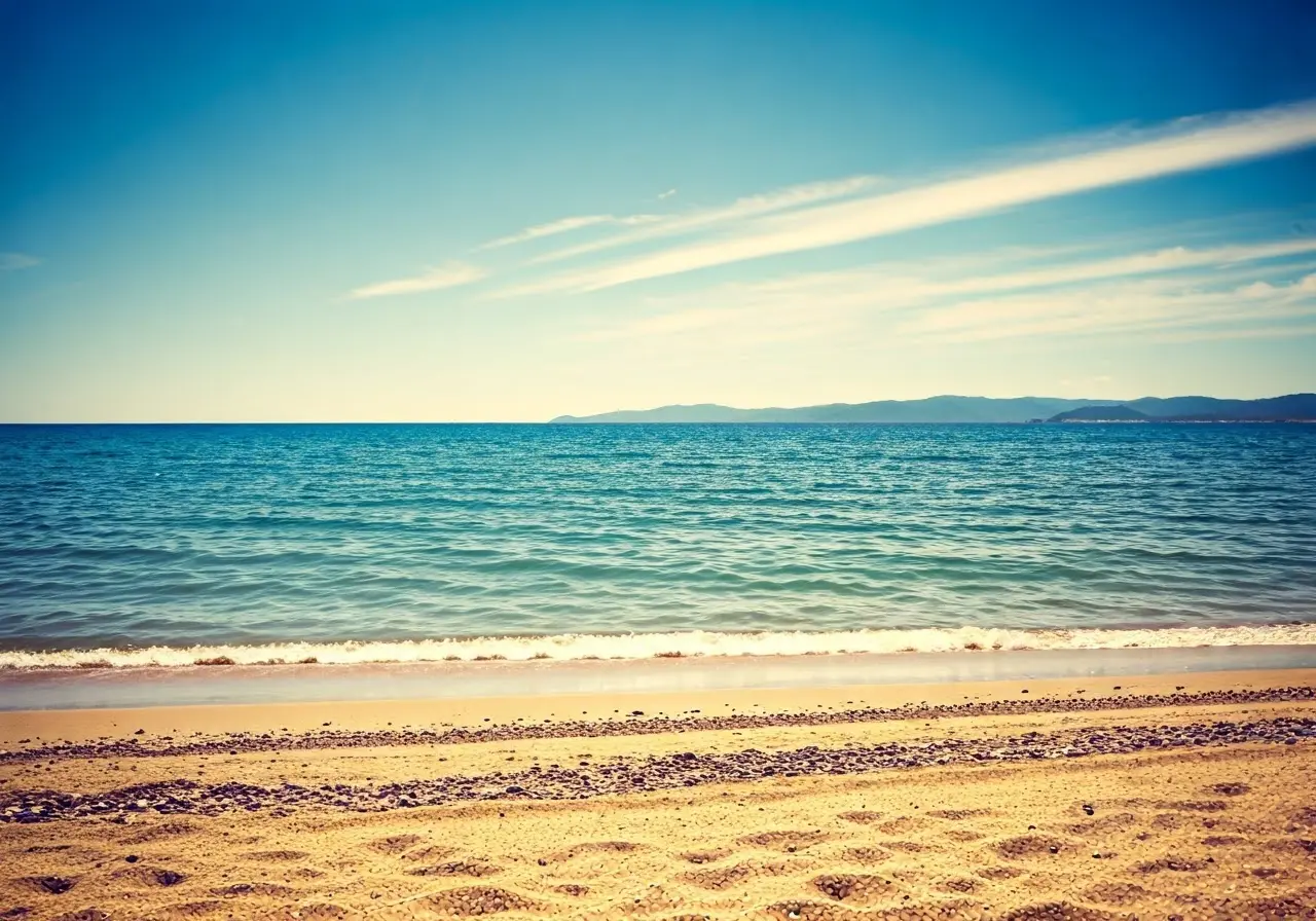 A serene beach scene promoting wellness and relaxation. 35mm stock photo