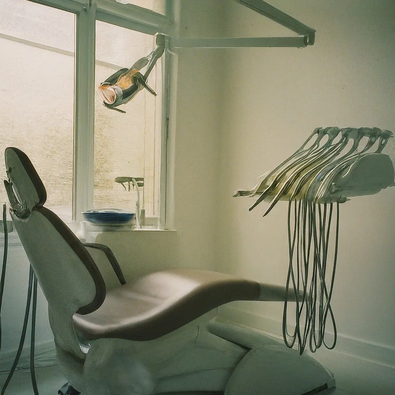 A calming dental office with soothing decor and gentle lighting. 35mm stock photo