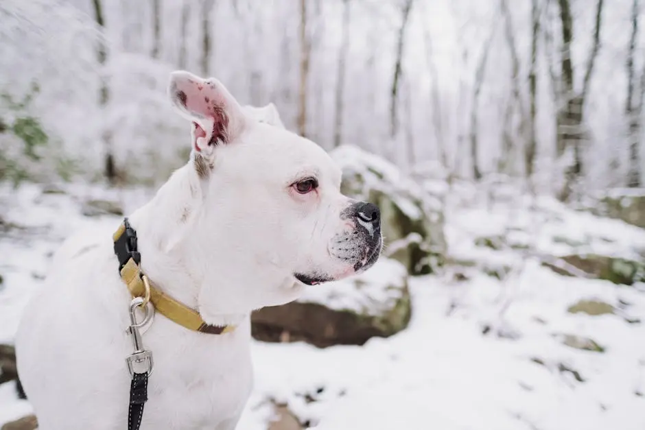 A White American Bulldog with a Collar