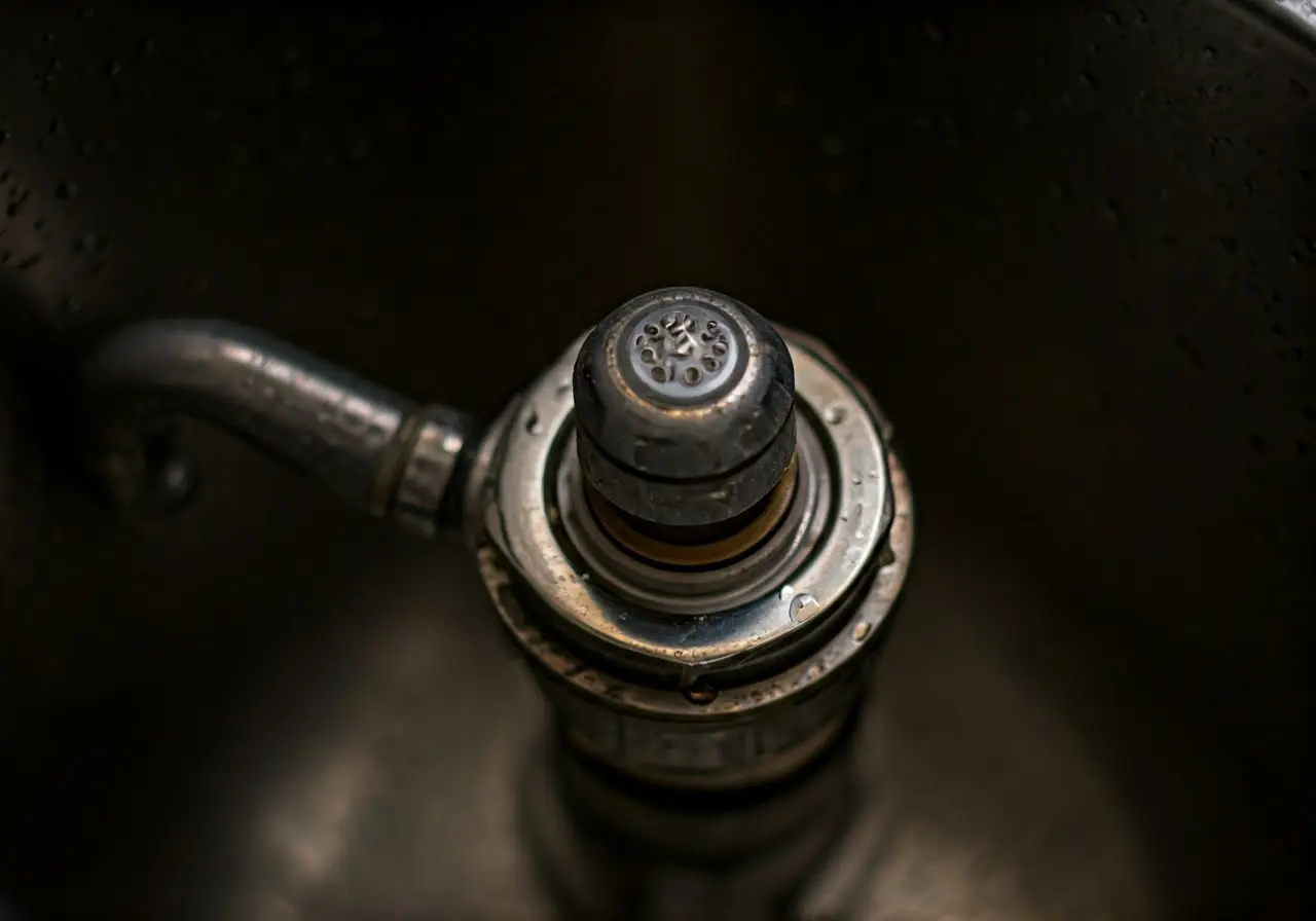 Close-up of a water-saving valve in a kitchen sink. 35mm stock photo