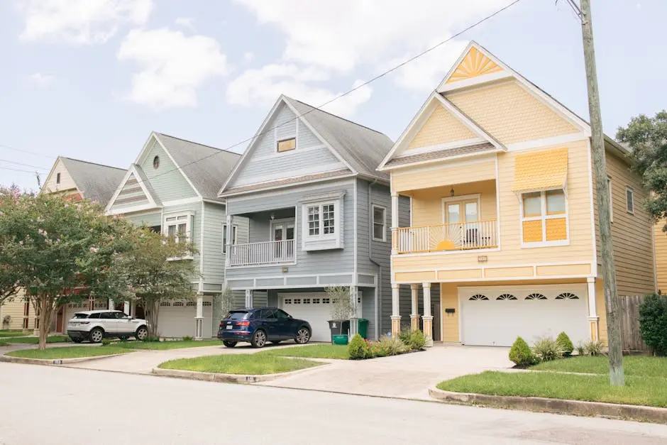 Colorful residential homes in Houston Heights neighborhood, Texas.