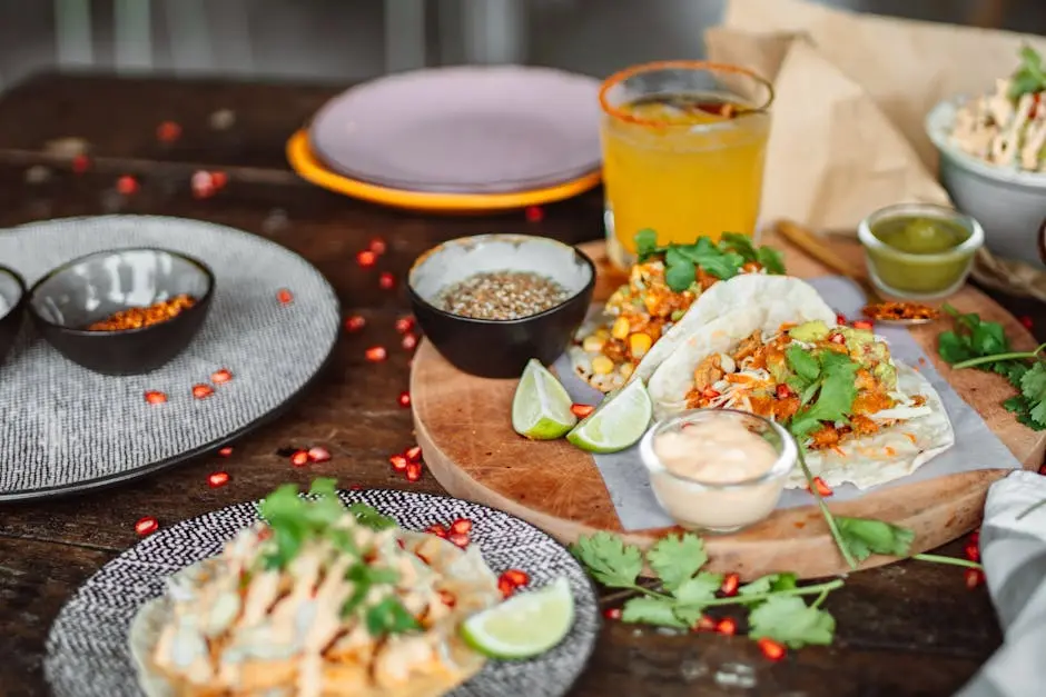 A delicious spread of authentic Mexican street tacos on a rustic wooden table.