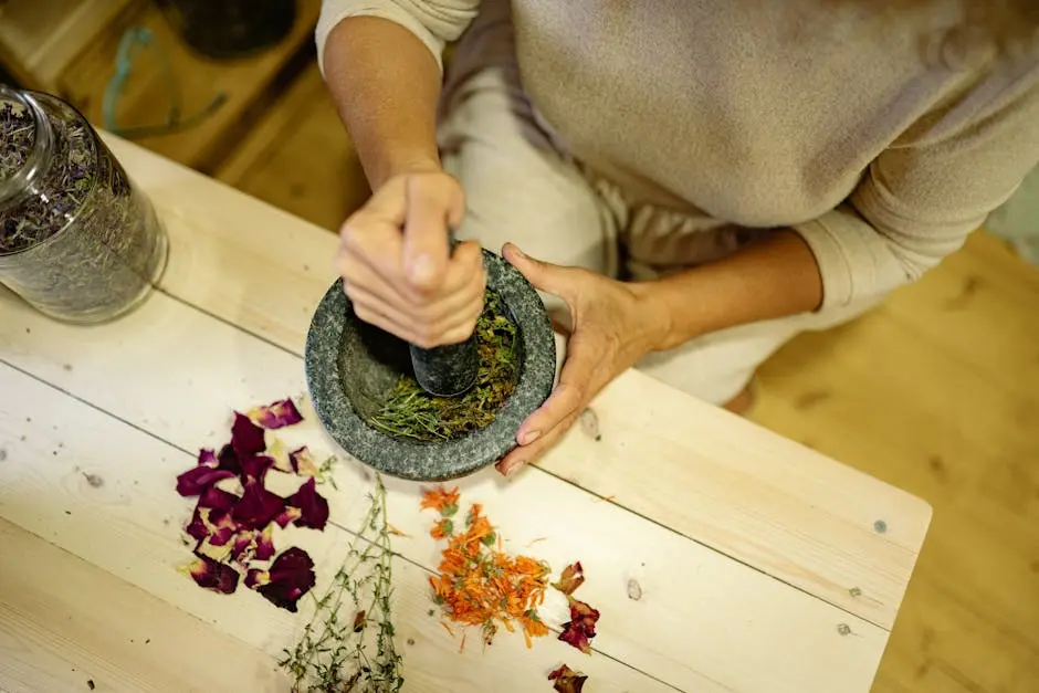 Person Grinding Spices in a Mortar