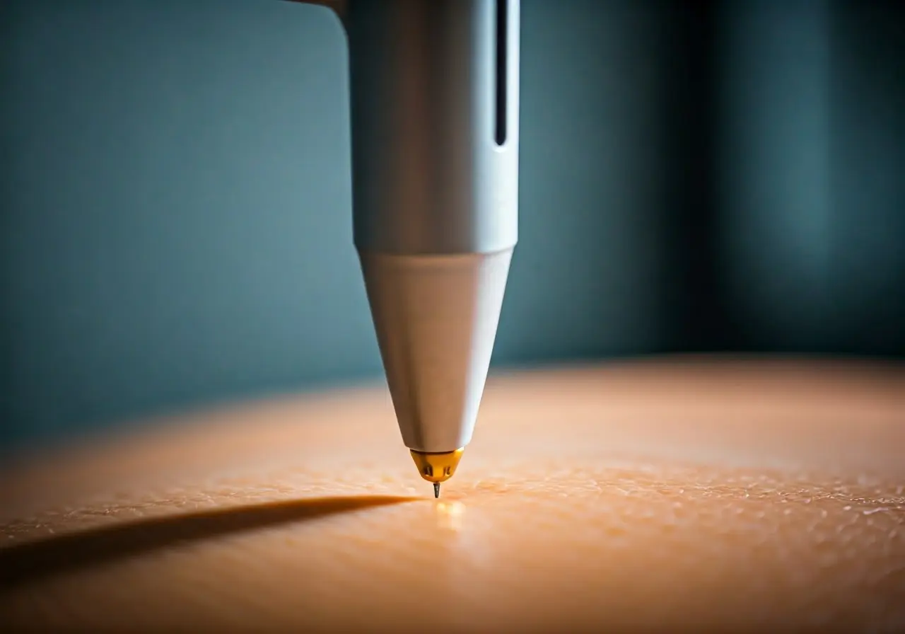 Close-up of a laser device treating a skin surface. 35mm stock photo