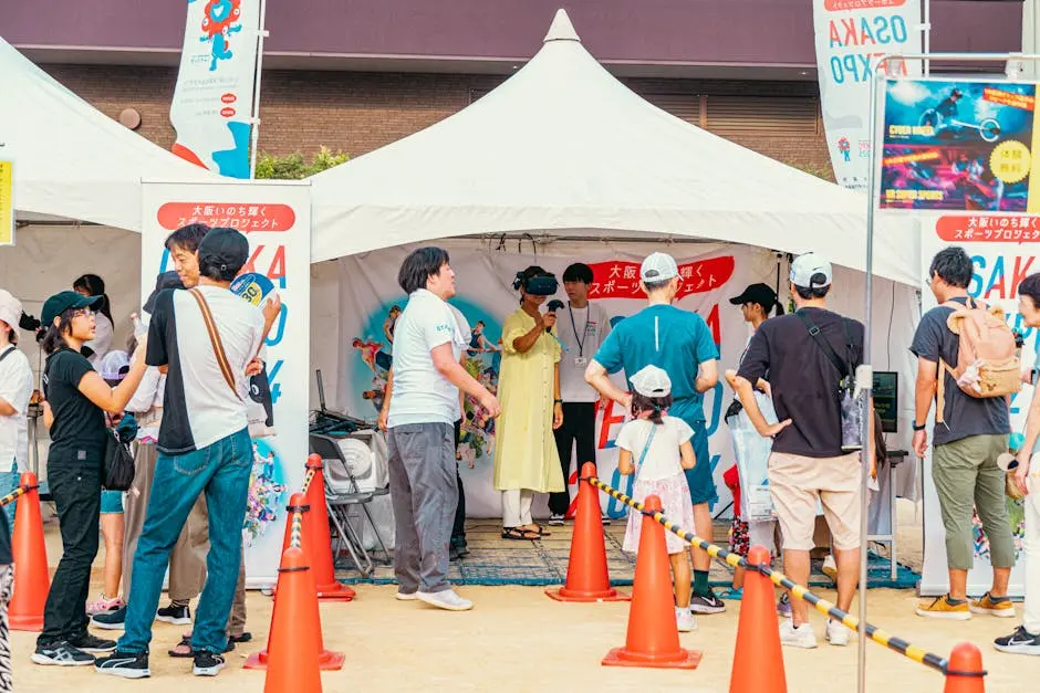 Crowd Enjoying Virtual Reality Experience at Outdoor Fair