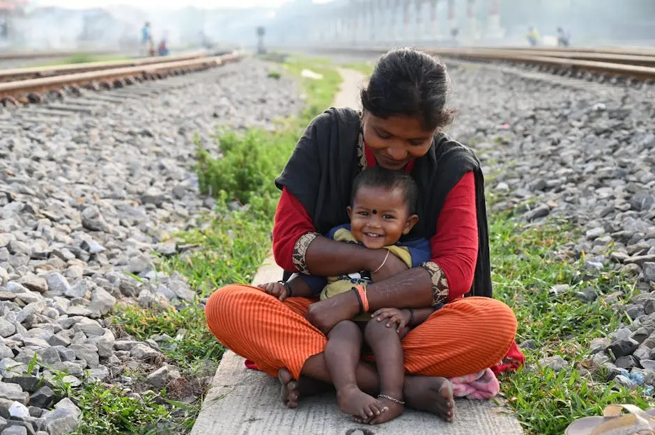 Woman hugging a baby