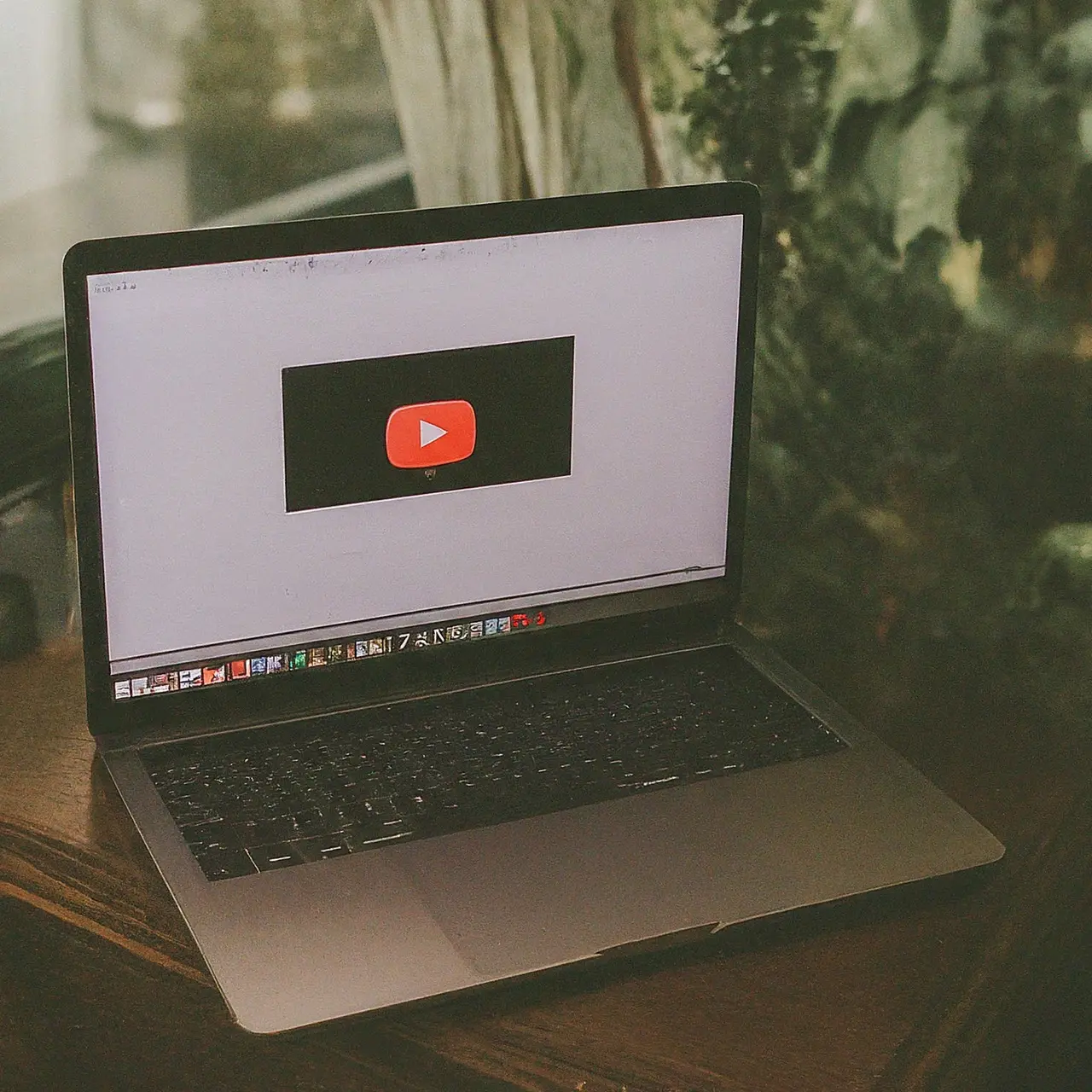 A laptop showing a YouTube video with millions of views. 35mm stock photo