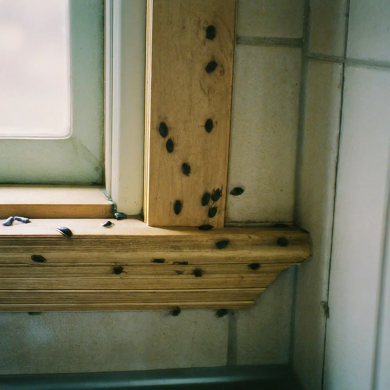 A house with bugs crawling in the kitchen corner. 35mm stock photo