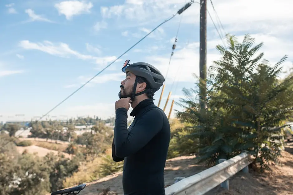 A Biker Wearing His Helmet