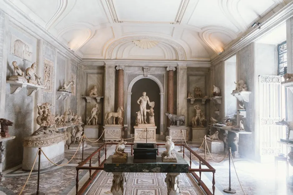 Elegant display of ancient Roman statues in a Rome museum.