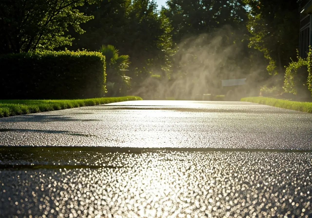 A clean driveway sparkling after a professional pressure wash. 35mm stock photo