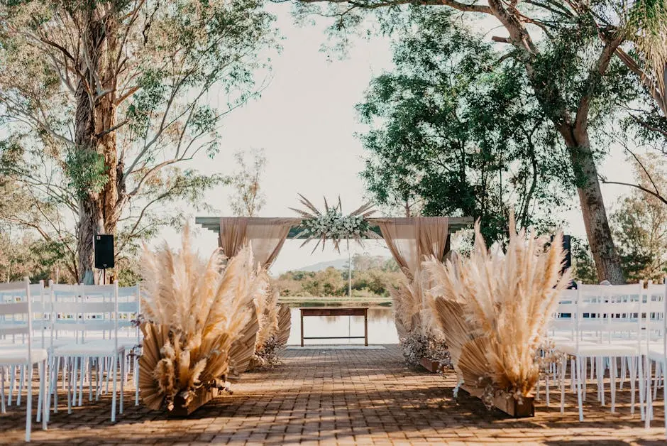 Elegant Outdoor Wedding Ceremony Setup by the Lake