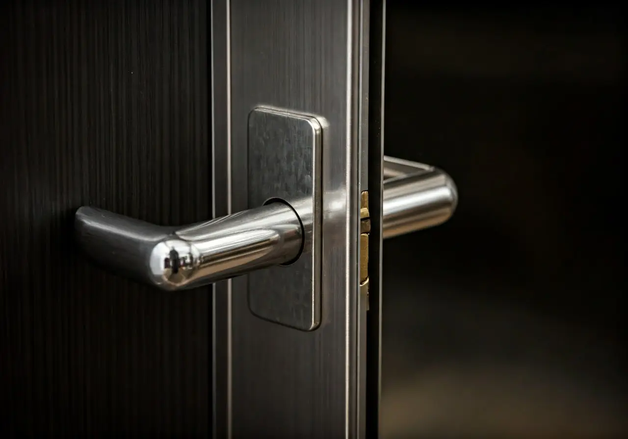 A close-up of a well-secured door lock and key. 35mm stock photo