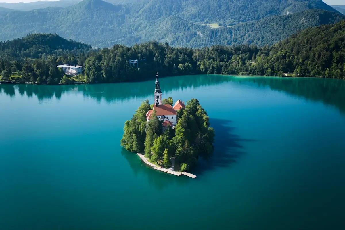 Church on Island on Lake Bled in Slovenia