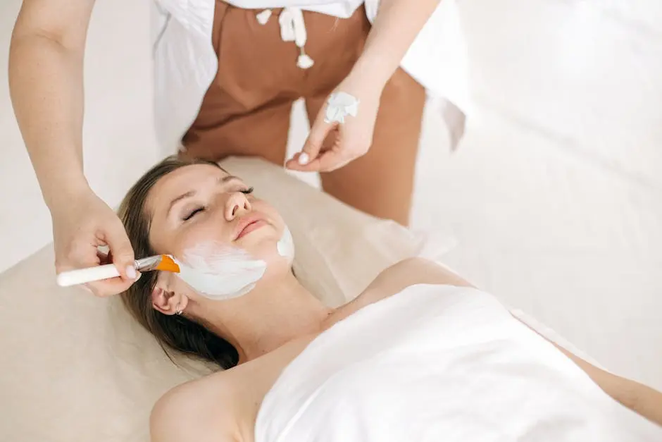 Woman receiving a rejuvenating facial treatment at a spa, promoting skin care and relaxation.