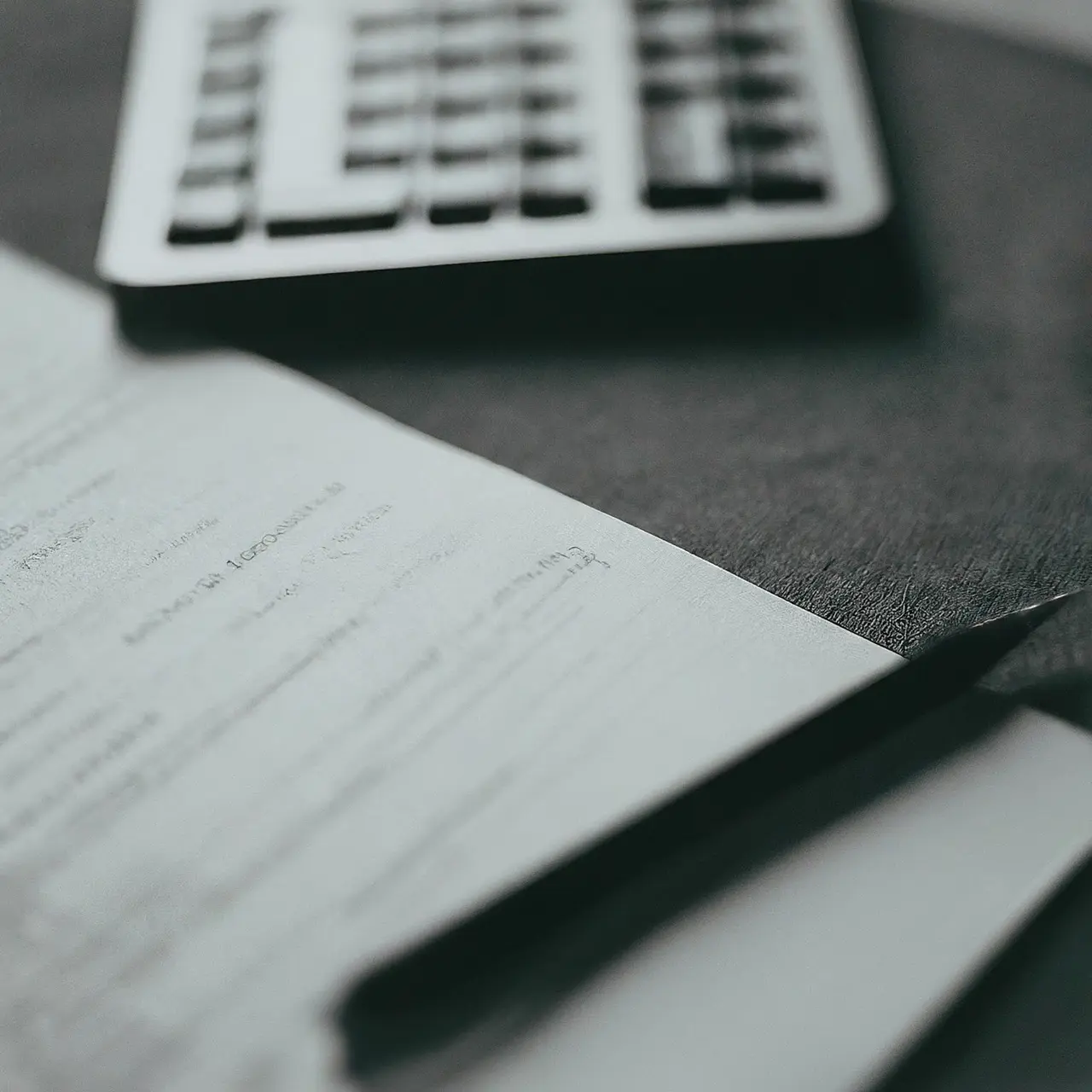 Close-up of a financial agreement with a calculator nearby. 35mm stock photo