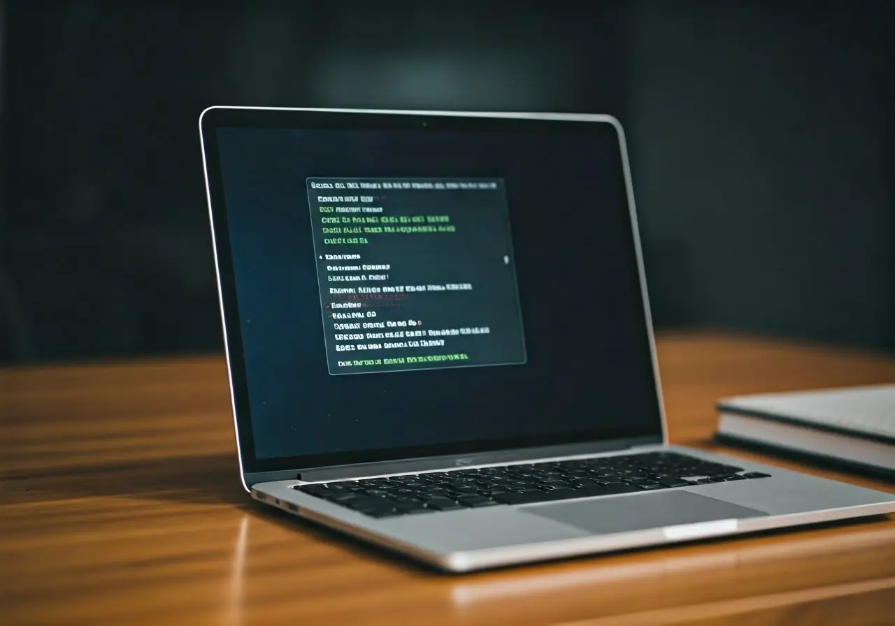 A laptop displaying an error message in an office setting. 35mm stock photo