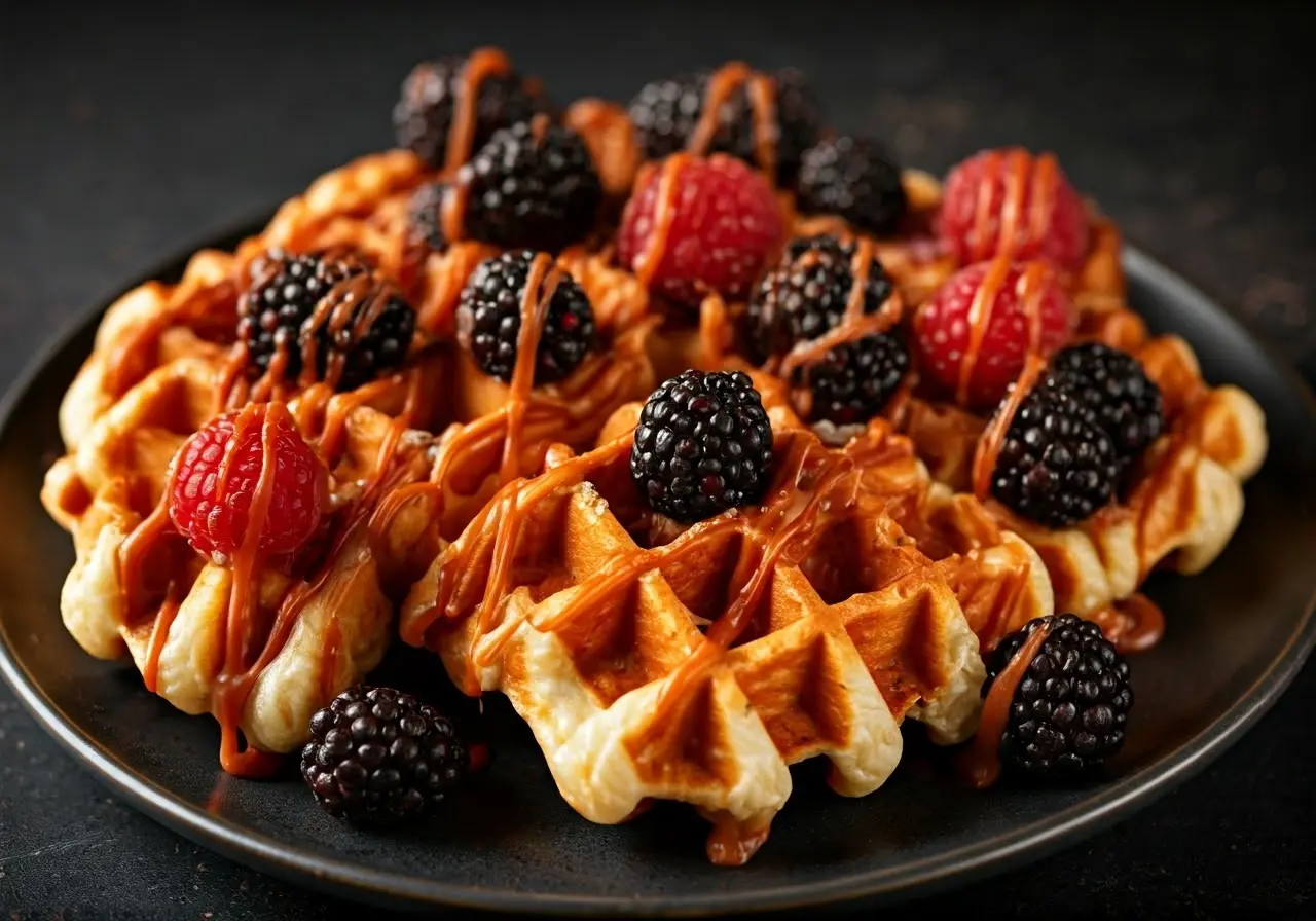 A close-up of mixed sweet and savory waffle toppings. 35mm stock photo