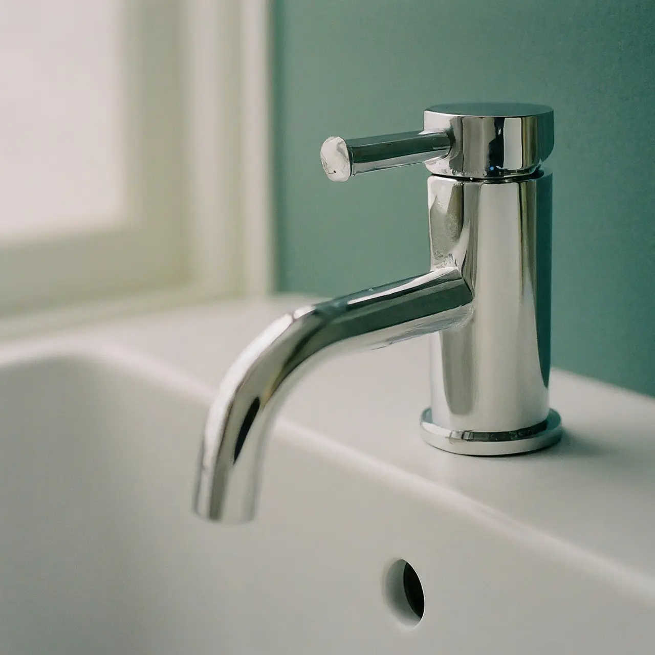 A sleek, modern faucet with a minimalist design and chrome finish. 35mm stock photo