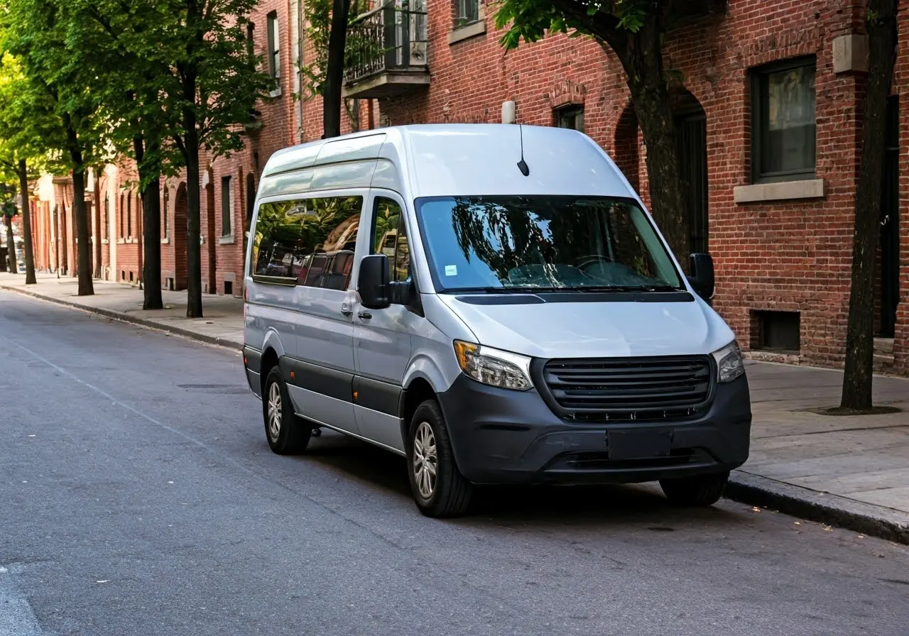 A wheelchair-accessible van on a city street. 35mm stock photo