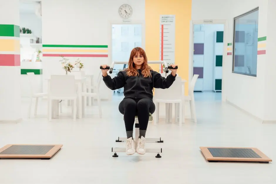 Woman in Rehabilitation Exercising in a Bright Room