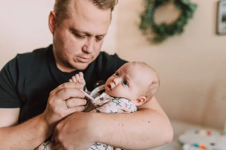 Man Using Thermometer to Check the Baby’s Temperature