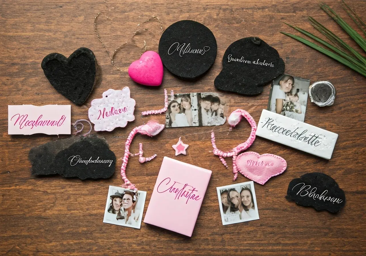 A diverse collection of personalized bachelorette party gift items. 35mm stock photo