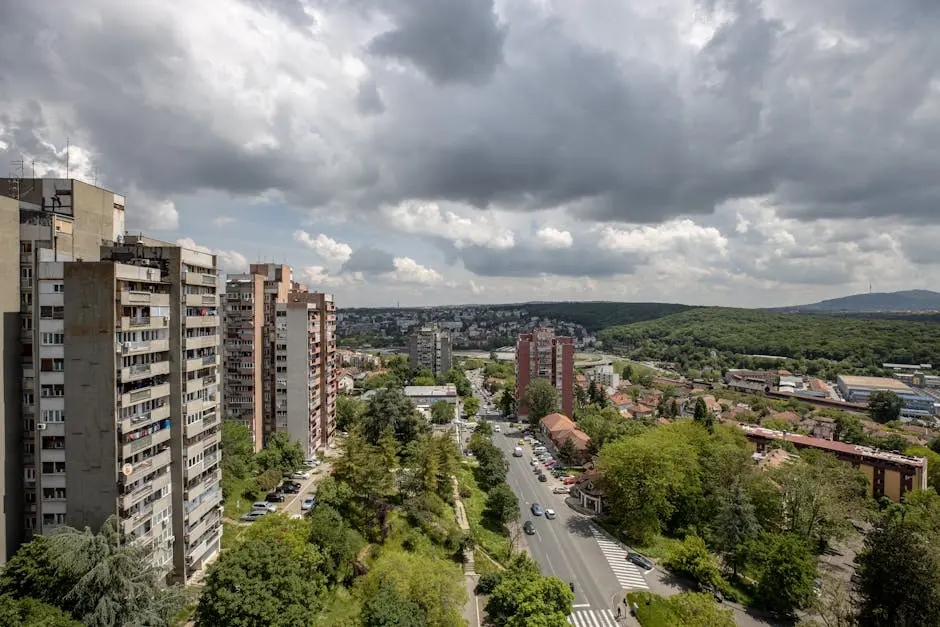 Apartment Buildings by Avenue in City