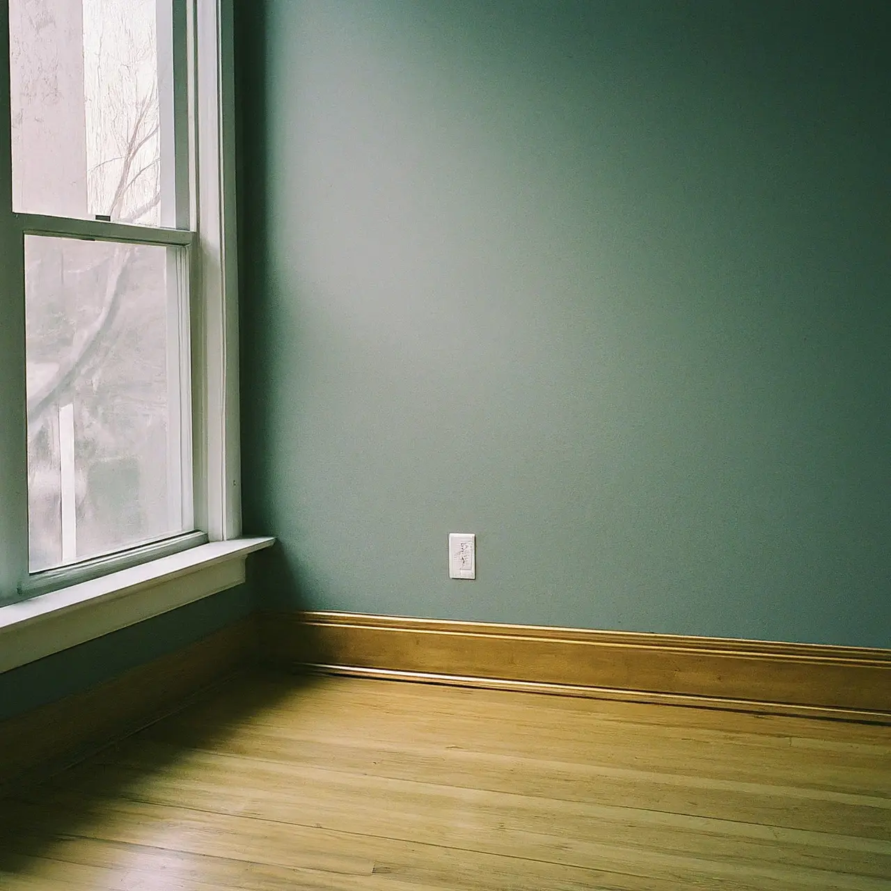 An empty living room sparkling clean and ready for furniture. 35mm stock photo