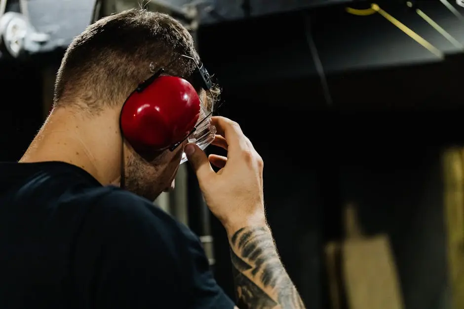 A Man Wearing Earmuffs and Safety Glasses for Protection