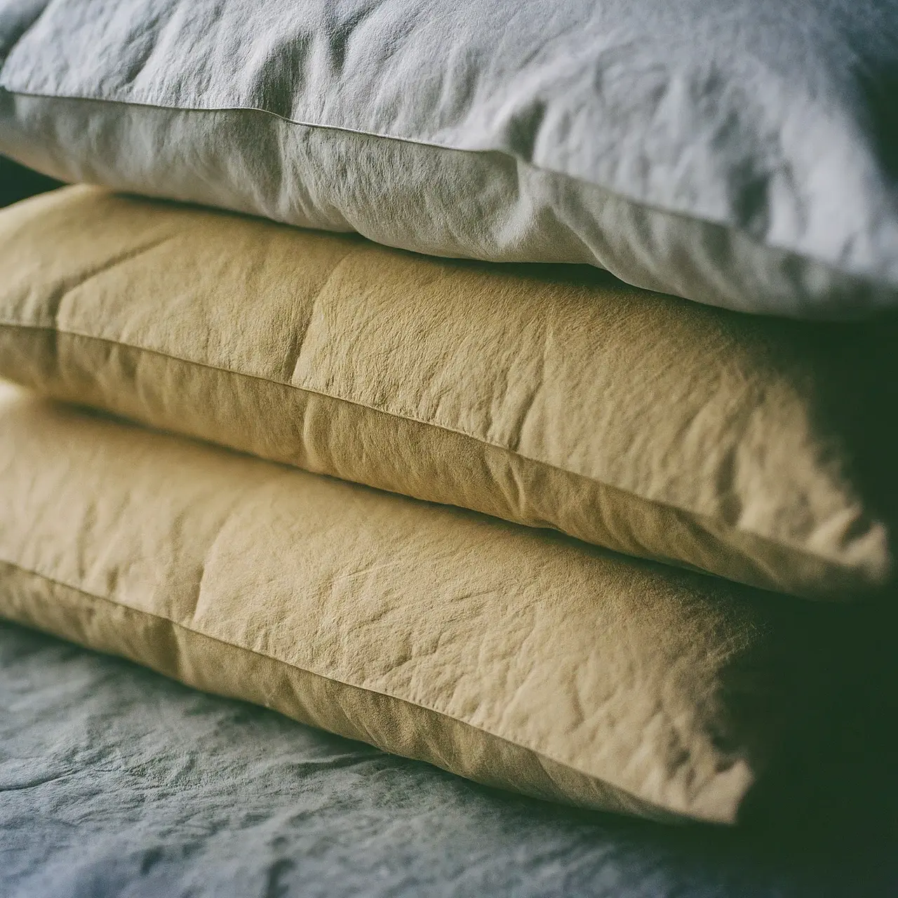 A close-up of a neatly folded cotton pillow cover. 35mm stock photo