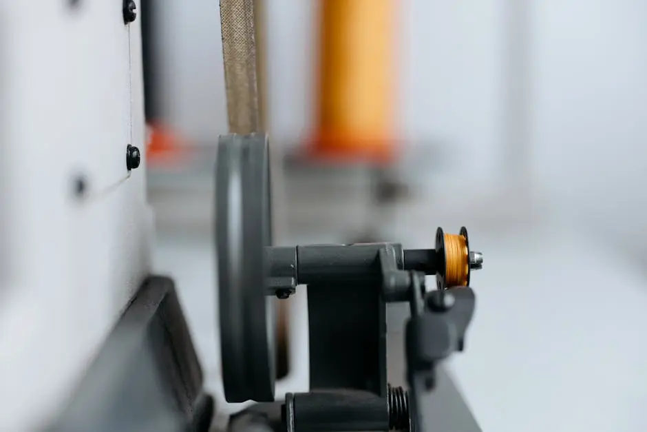 Close-up of a Machine with a Wheel and Thread