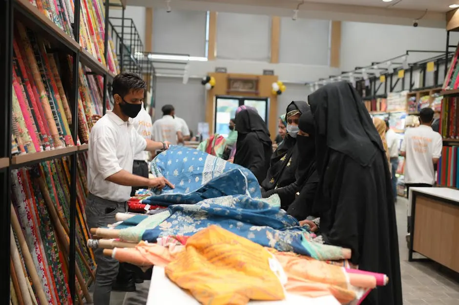 Women in a Store with Fabric