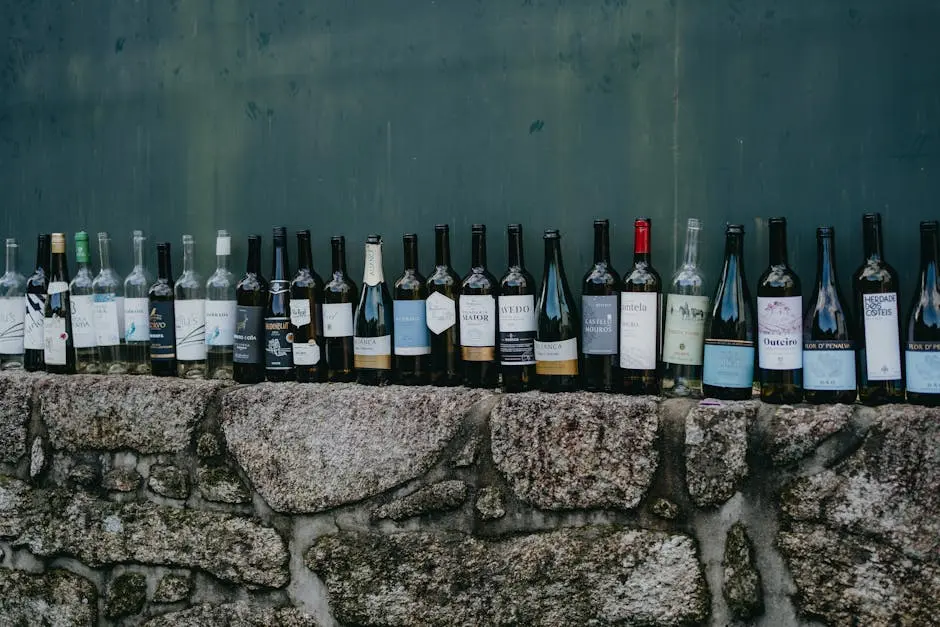 Row of Bottles of Wine on Wall