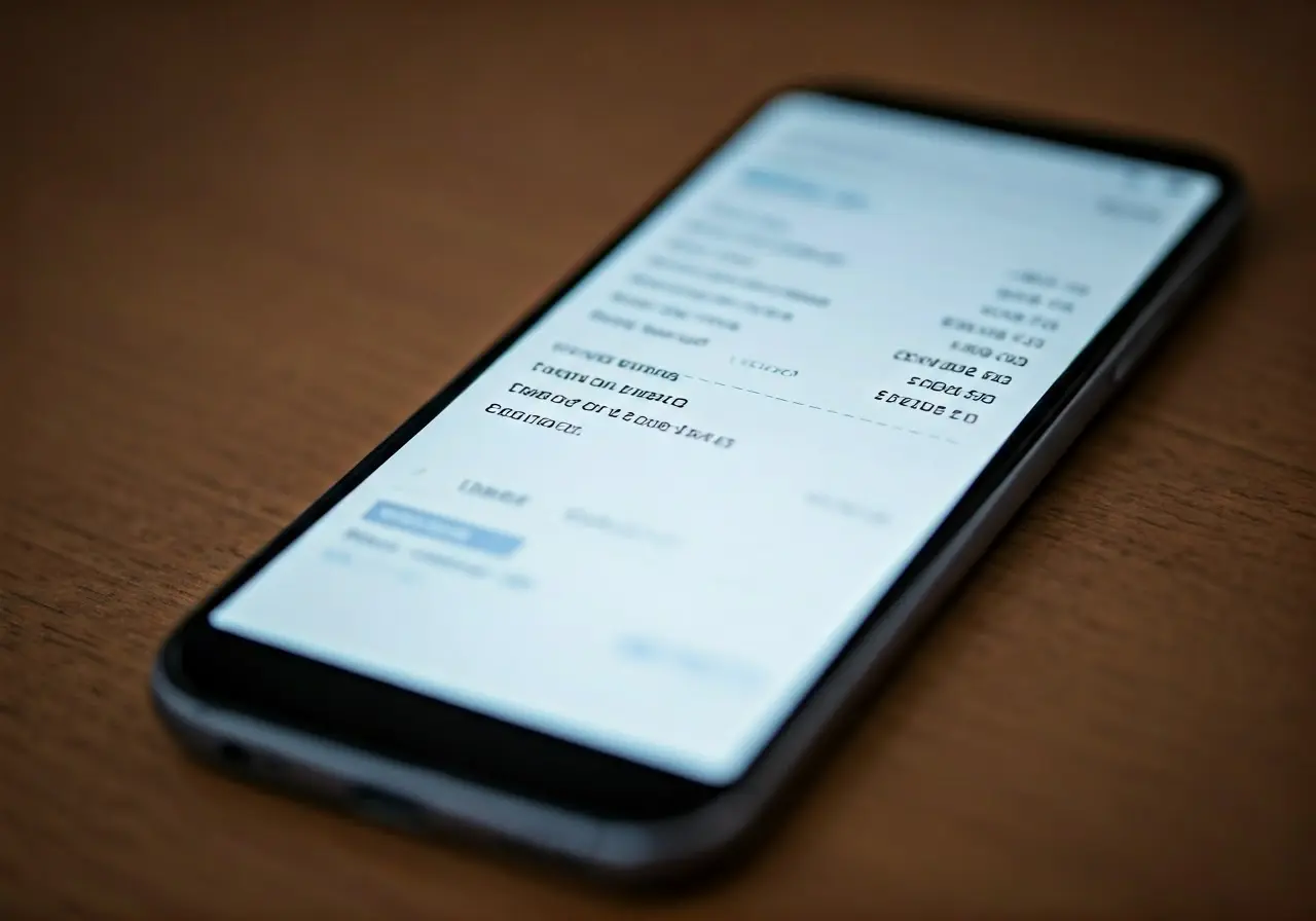 A digital receipt displayed on a smartphone screen. 35mm stock photo