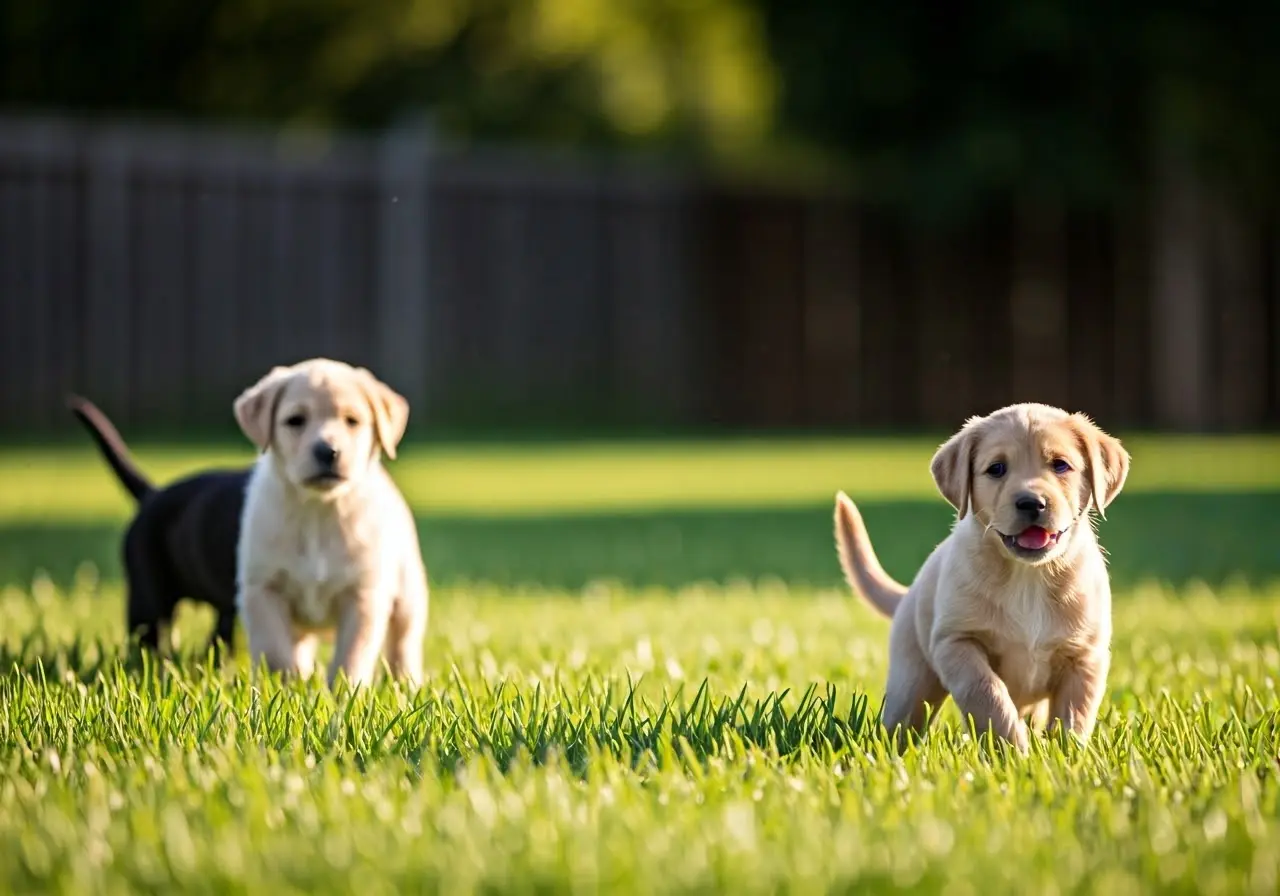 A group of playful puppies in a training class. 35mm stock photo