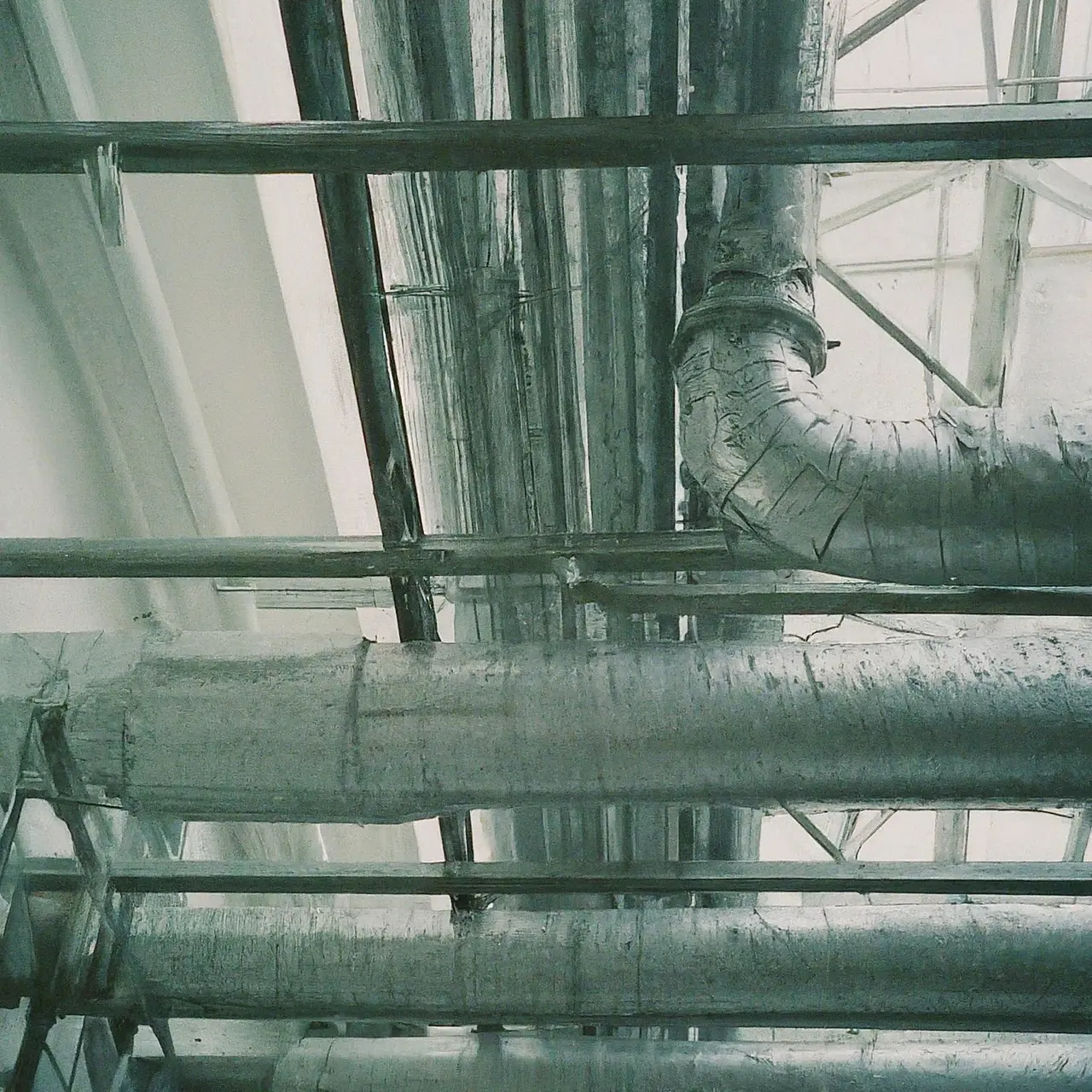 A modern commercial HVAC system installed in a building. 35mm stock photo