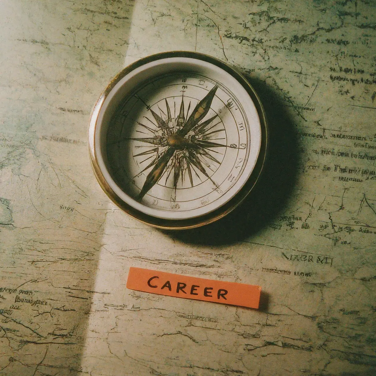 A compass and a map highlighting a career path. 35mm stock photo