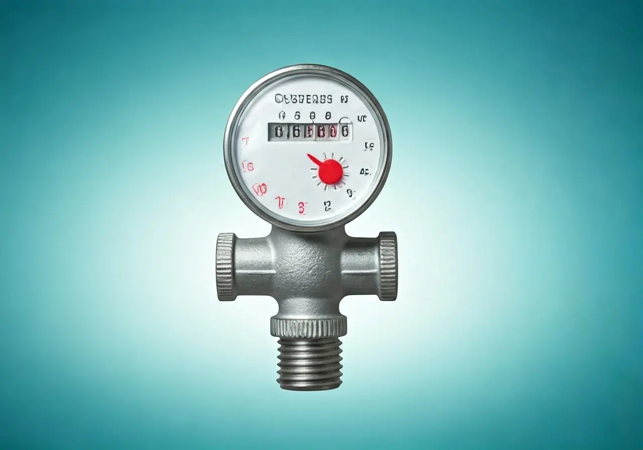 A water meter showing reduced consumption on a bright background. 35mm stock photo