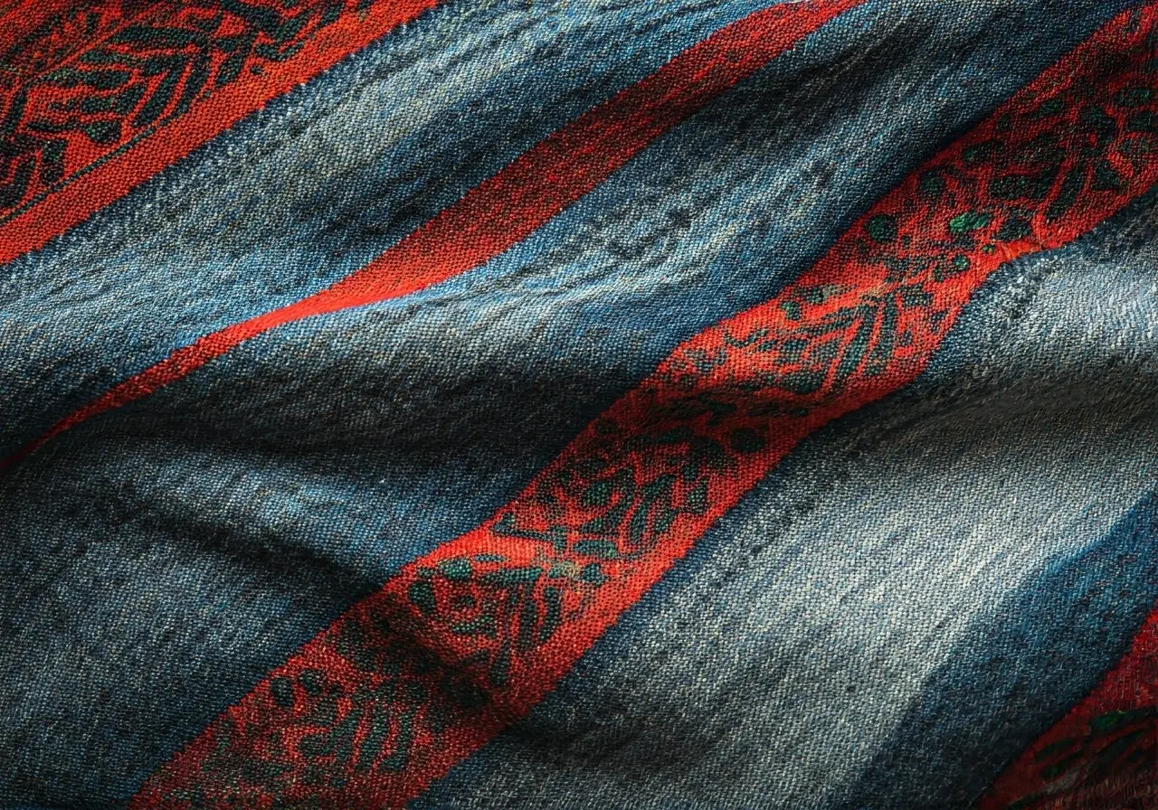 A close-up of vibrant, traditional Palestinian scarf patterns. 35mm stock photo