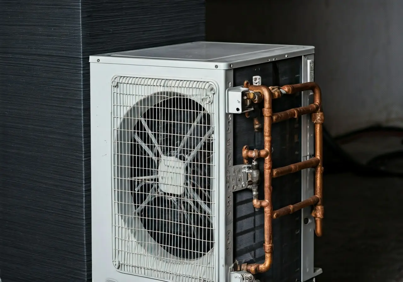 A close-up of an air conditioning unit with tools. 35mm stock photo