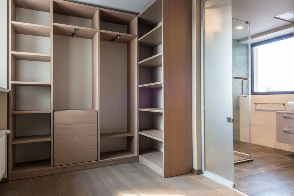 Brown Wooden Shelves with Drawers