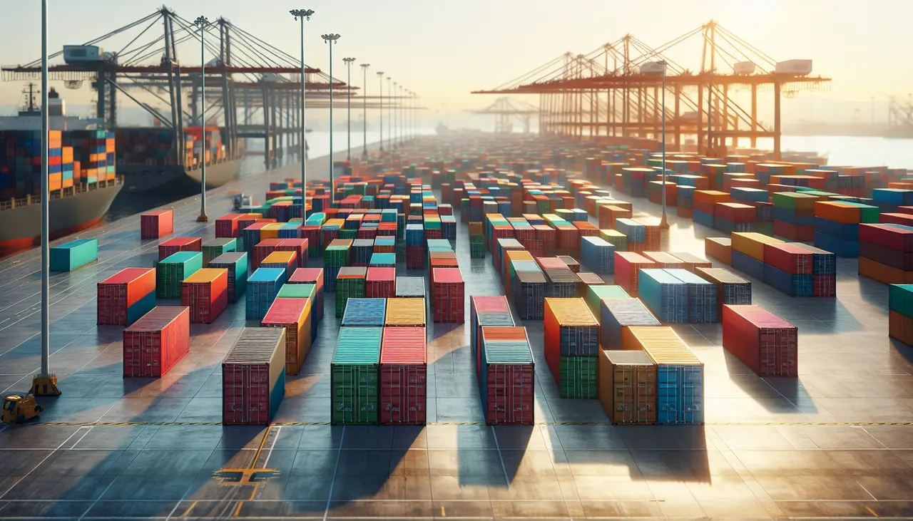 several shipping container doors at a port