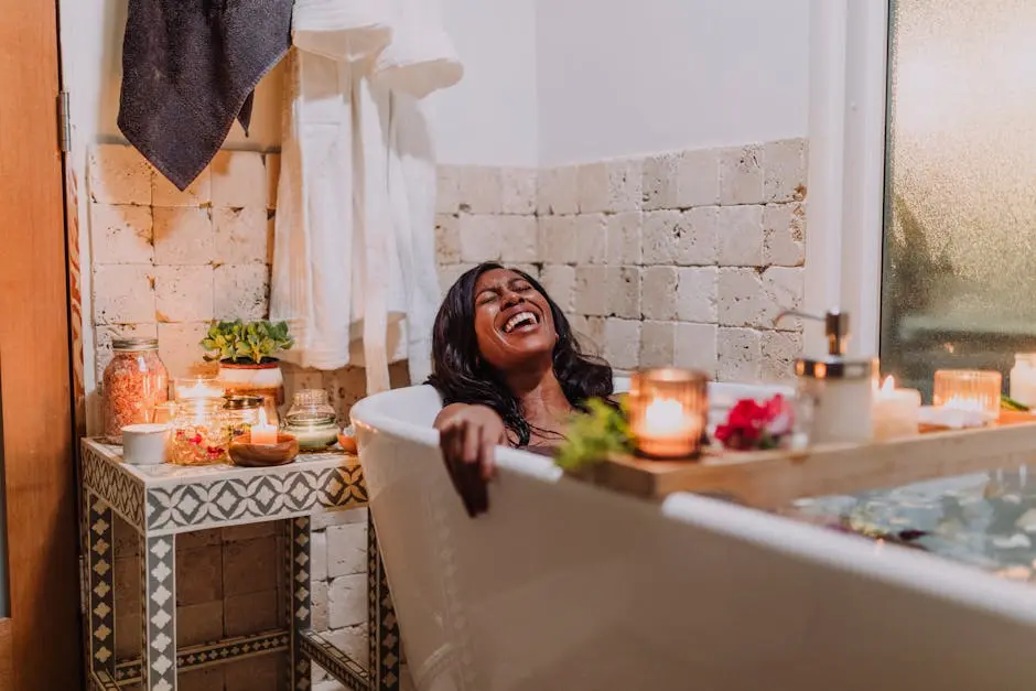 A Woman in a Bathtub Near Candles