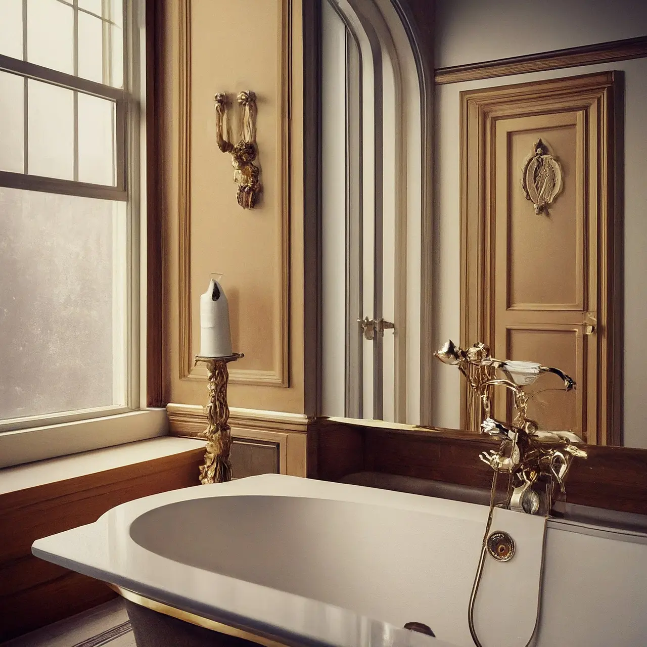 A luxurious bathroom with modern and glamorous fixtures and decor. 35mm stock photo