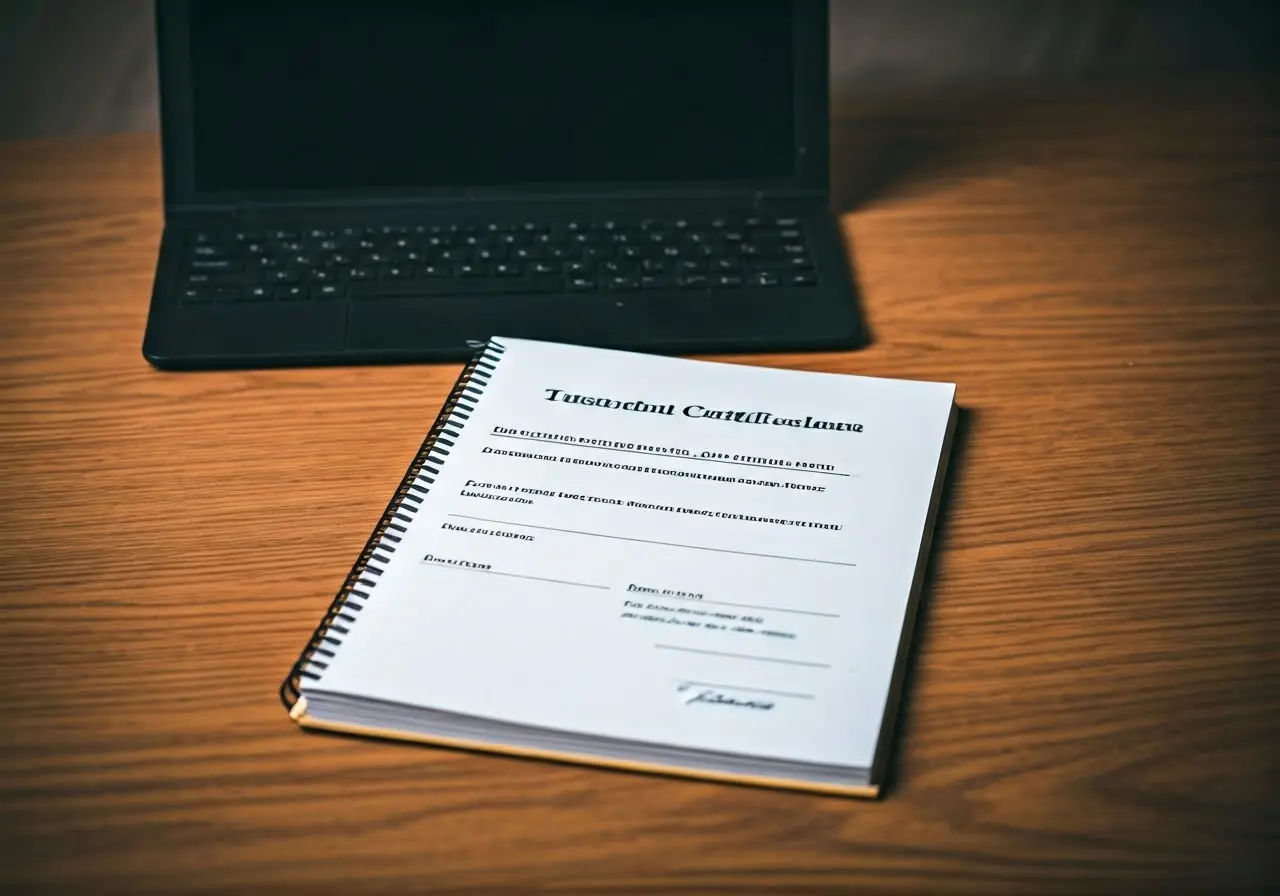 A transcript certificate on a university admissions office desk.