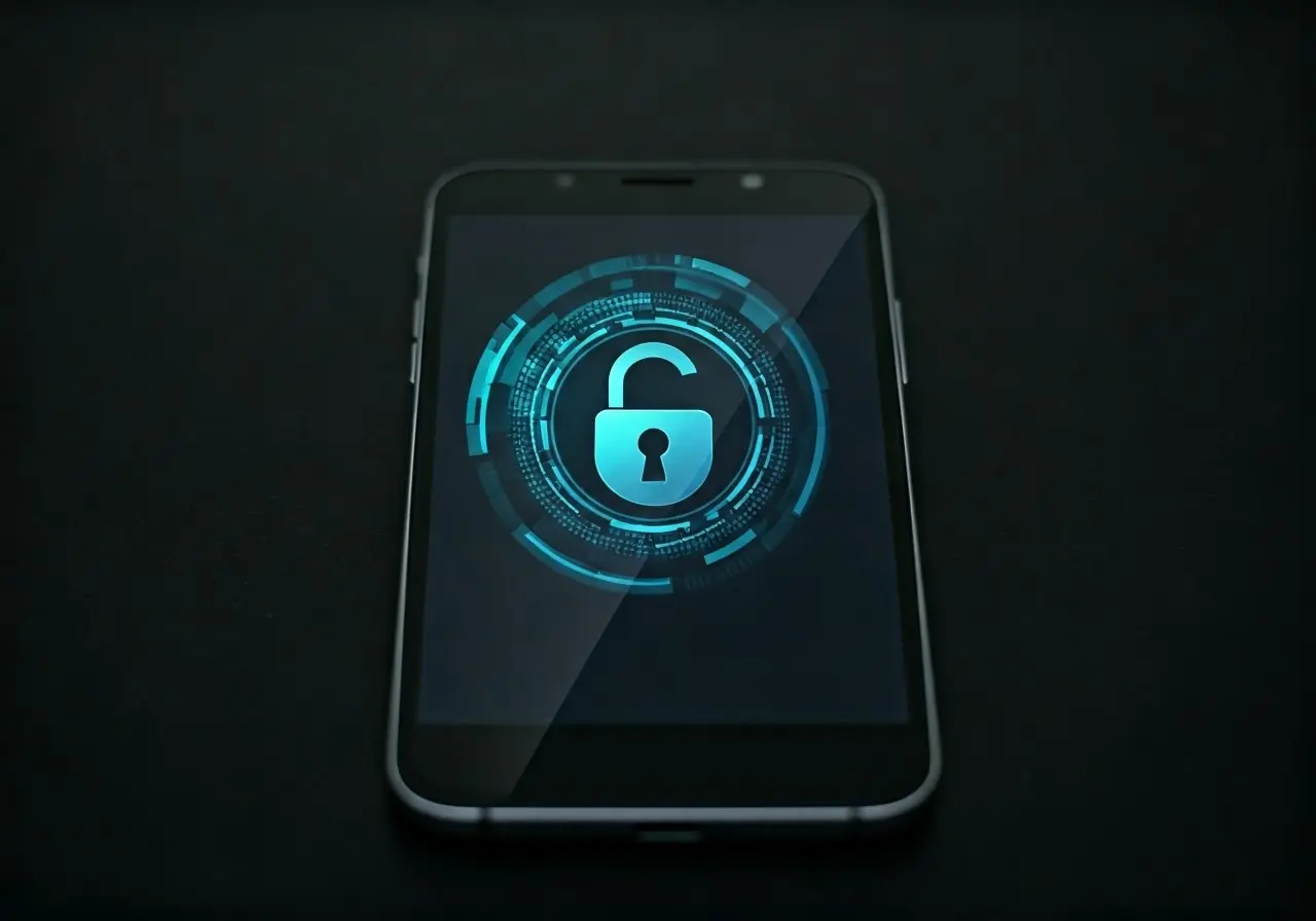 A smartphone with a lock symbol on the screen. 35mm stock photo