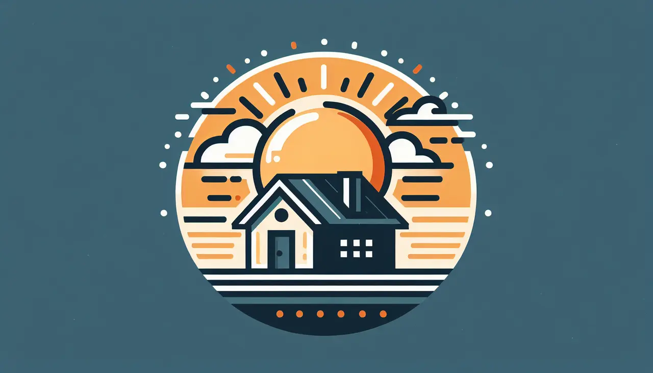 Draw a graphic in flat design style. A flat design image of a sturdy house with a strong, protective roof standing firm under the bright Texas sun.